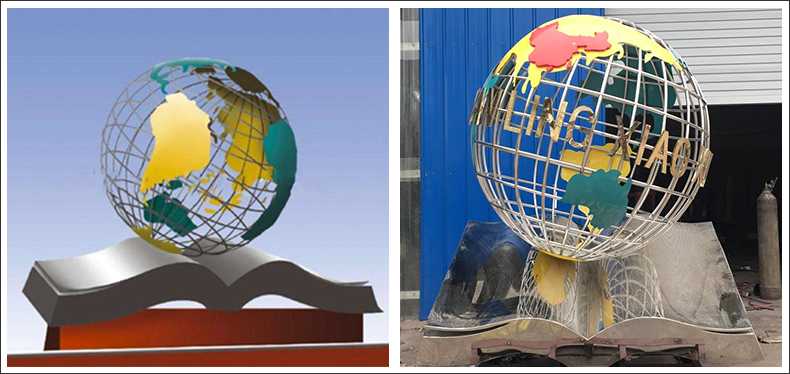 不銹鋼地球，景觀地球雕塑，學校地球儀擺件