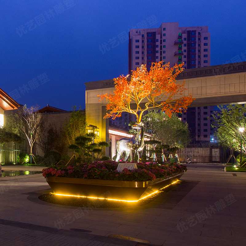 園林不銹鋼鹿雕塑，景觀鹿雕塑擺件